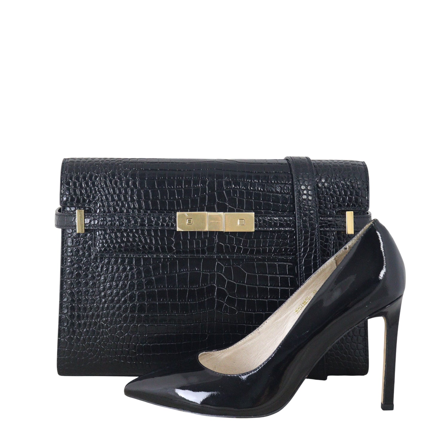 Saint Laurent Manhattan Shoulder Bag Medium Croc Embossed
