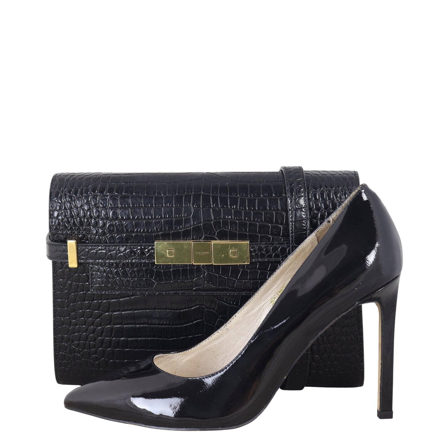 Saint Laurent Manhattan Shoulder Bag Small Croc Embossed