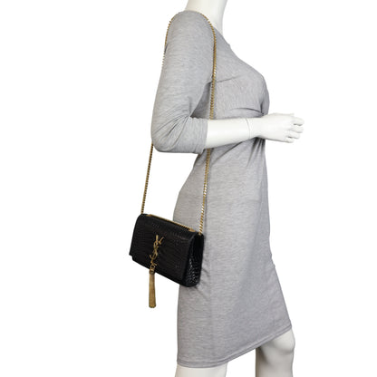 Saint Laurent Kate Tassel Chain Bag Small Croc-Embossed