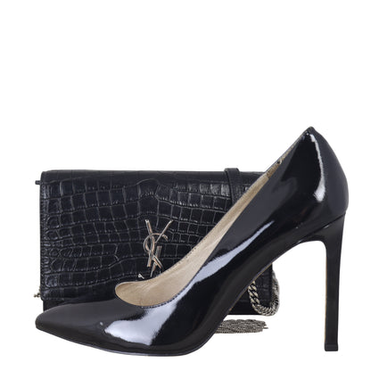 Saint Laurent Kate Tassel Chain Wallet Croc-Embossed