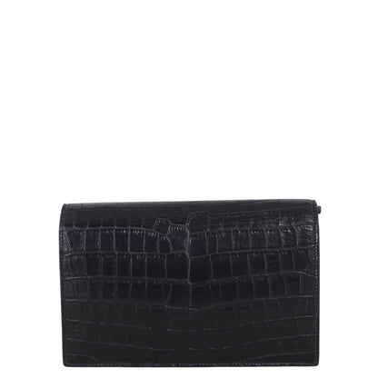 Saint Laurent Kate Tassel Chain Wallet Croc-Embossed