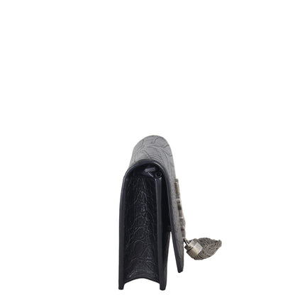 Saint Laurent Kate Tassel Chain Wallet Croc-Embossed