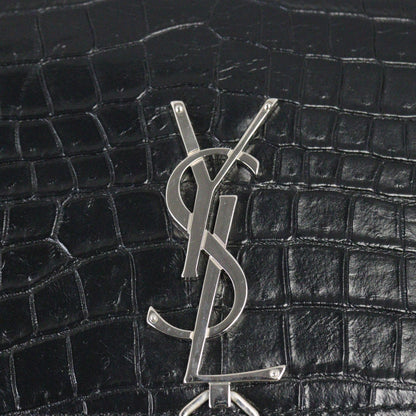 Saint Laurent Kate Tassel Chain Wallet Croc-Embossed
