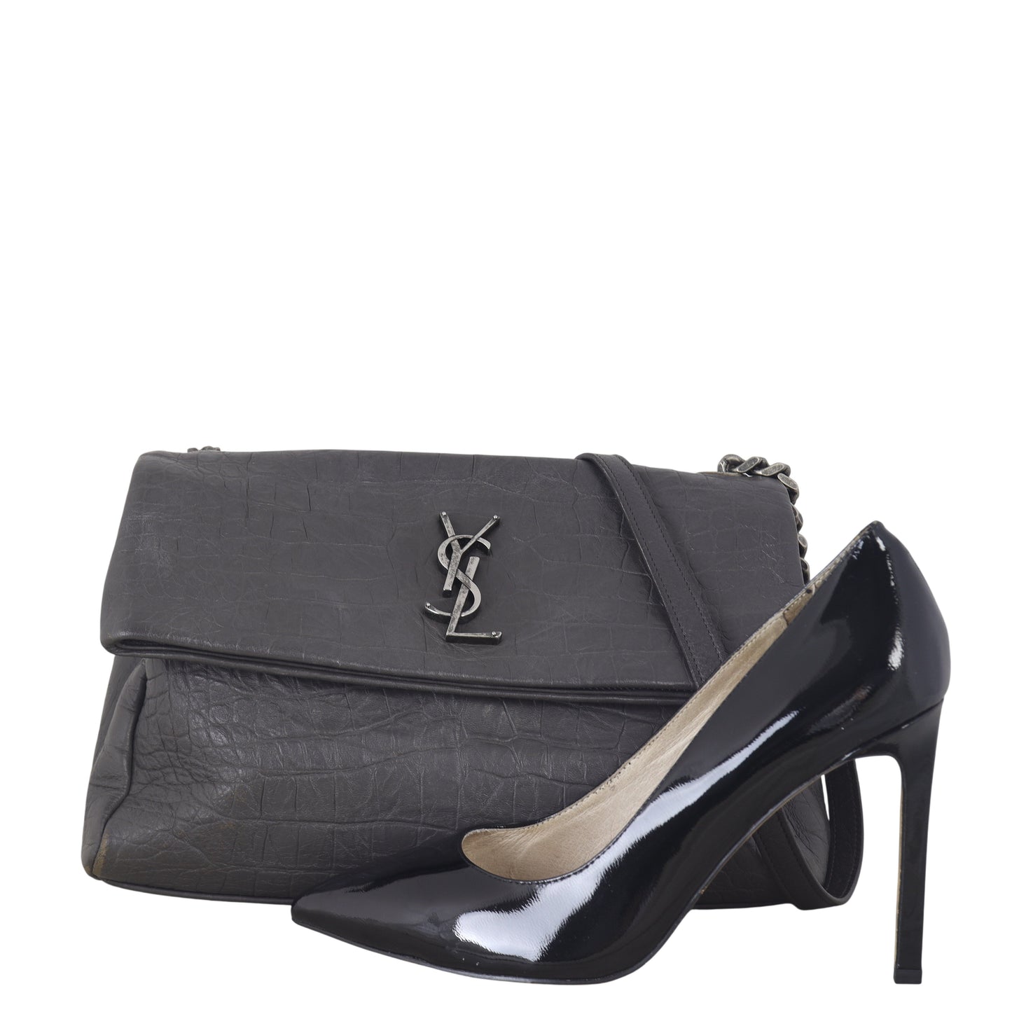 Saint Laurent West Hollywood Medium Croc-Embossed