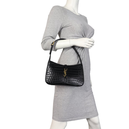 Saint Laurent Le 5 A 7 Hobo Croc-Embossed