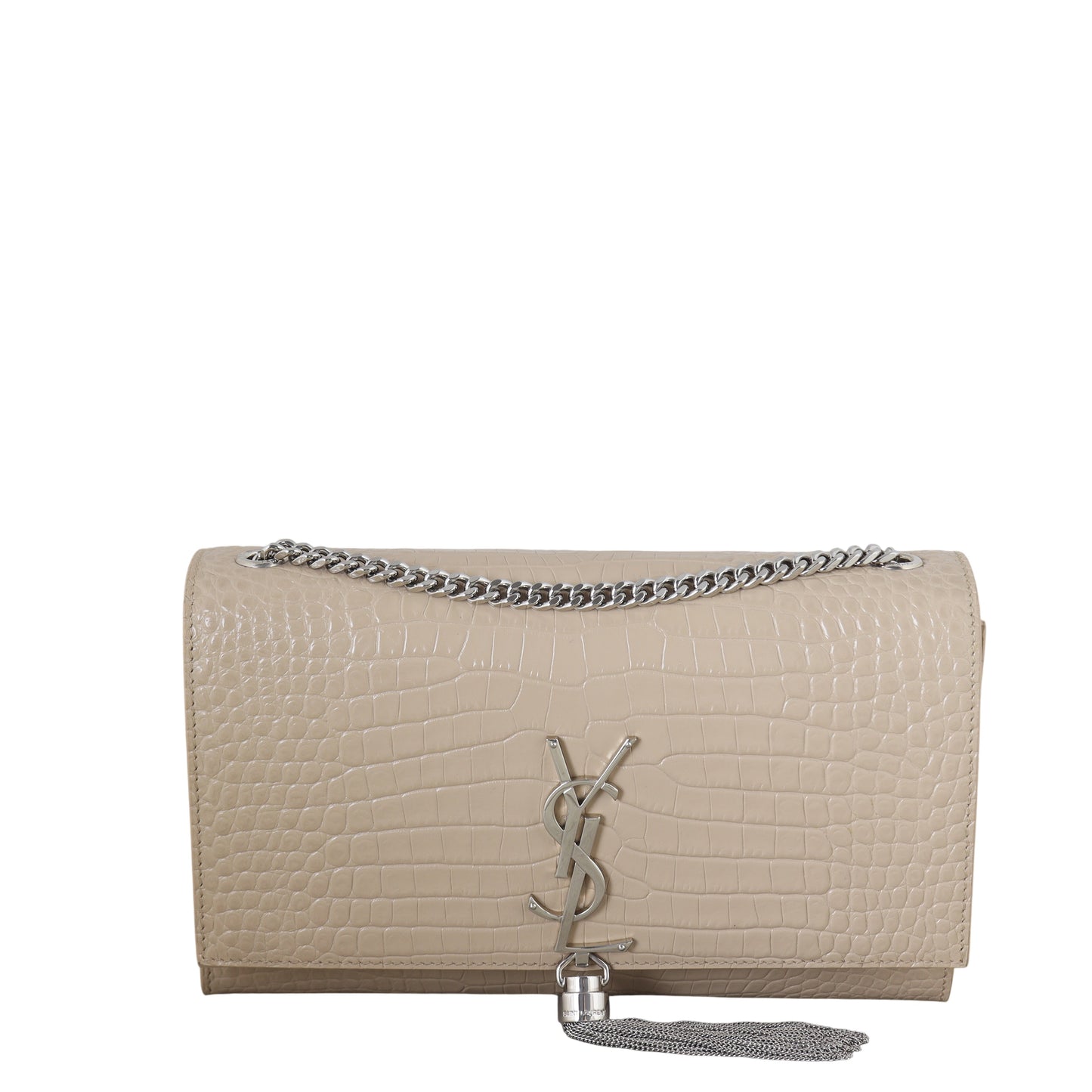Saint Laurent Kate Tassel Chain Bag Medium Croc-Embossed