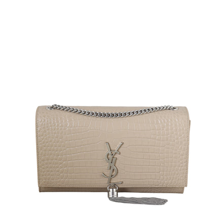 Saint Laurent Kate Tassel Chain Bag Medium Croc-Embossed