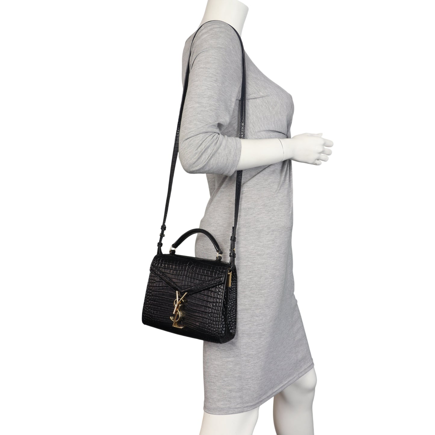 Saint Laurent Cassandra Top Handle Mini Croc-Embossed