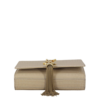 Saint Laurent Kate Tassel Chain Bag Small Croc-Embossed