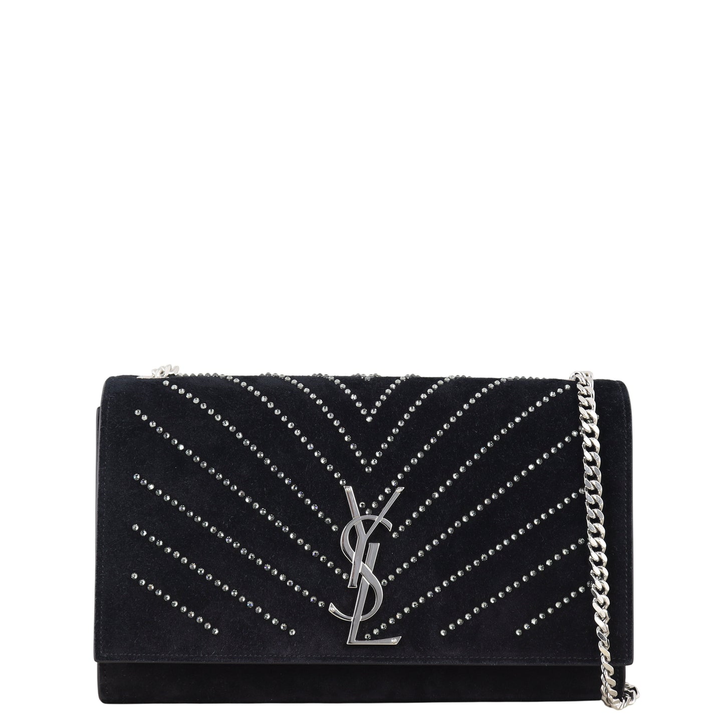 Saint Laurent Kate Crystal-Embellished Suede Chain Bag