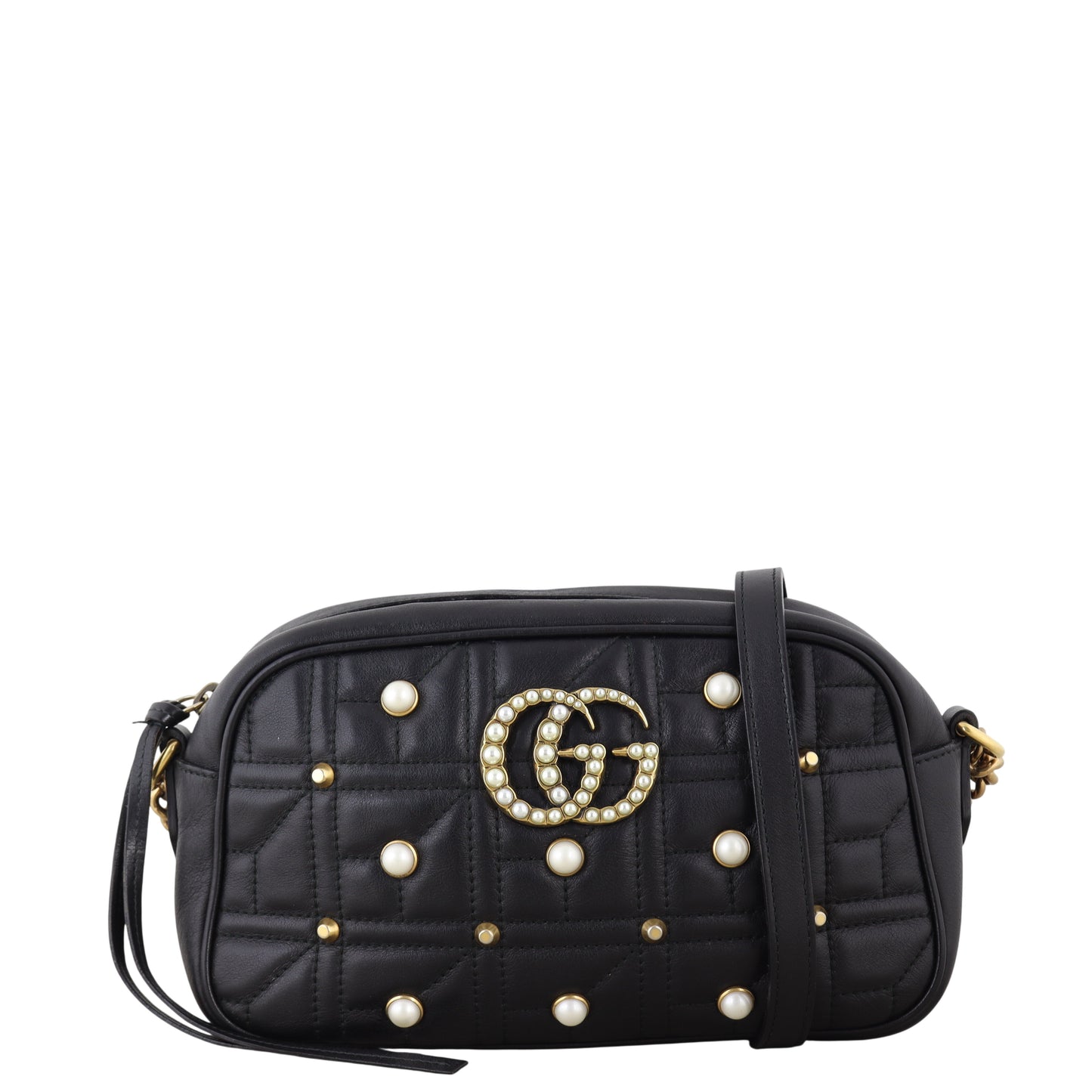 Gucci Marmont Matelasse Pearl Embellished Small Camera Bag