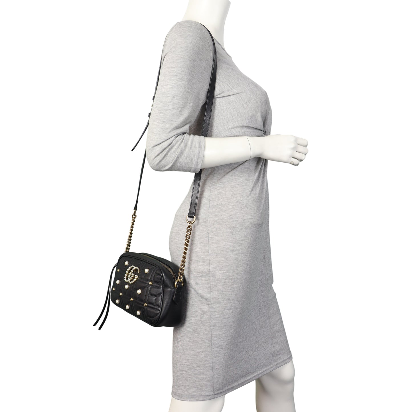 Gucci Marmont Matelasse Pearl Embellished Small Camera Bag