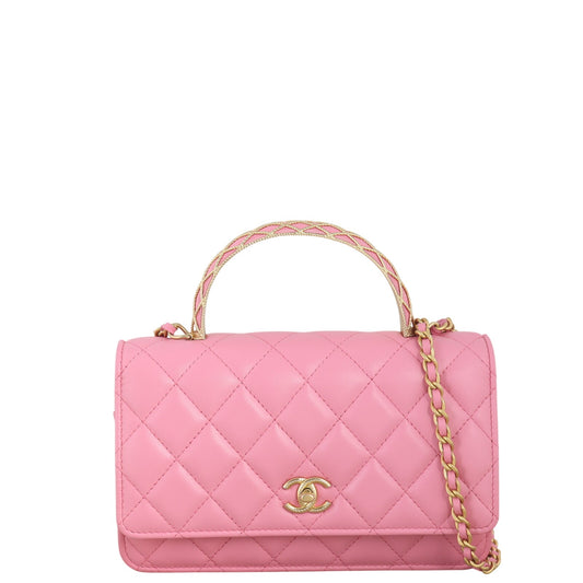 Chanel Metal Quilt Top Handle Wallet on Chain