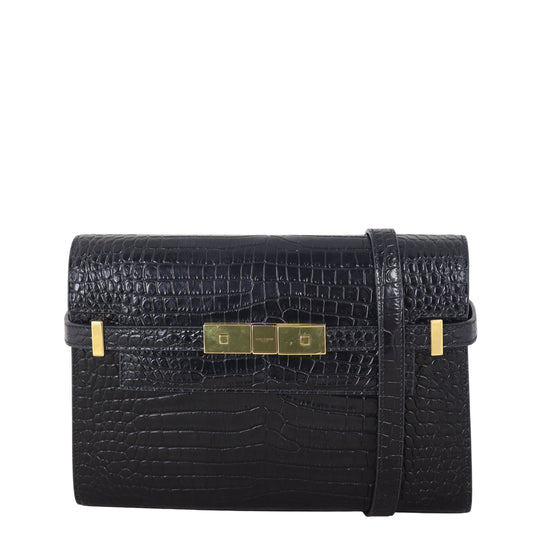 Saint Laurent Manhattan Shoulder Bag Small Croc Embossed