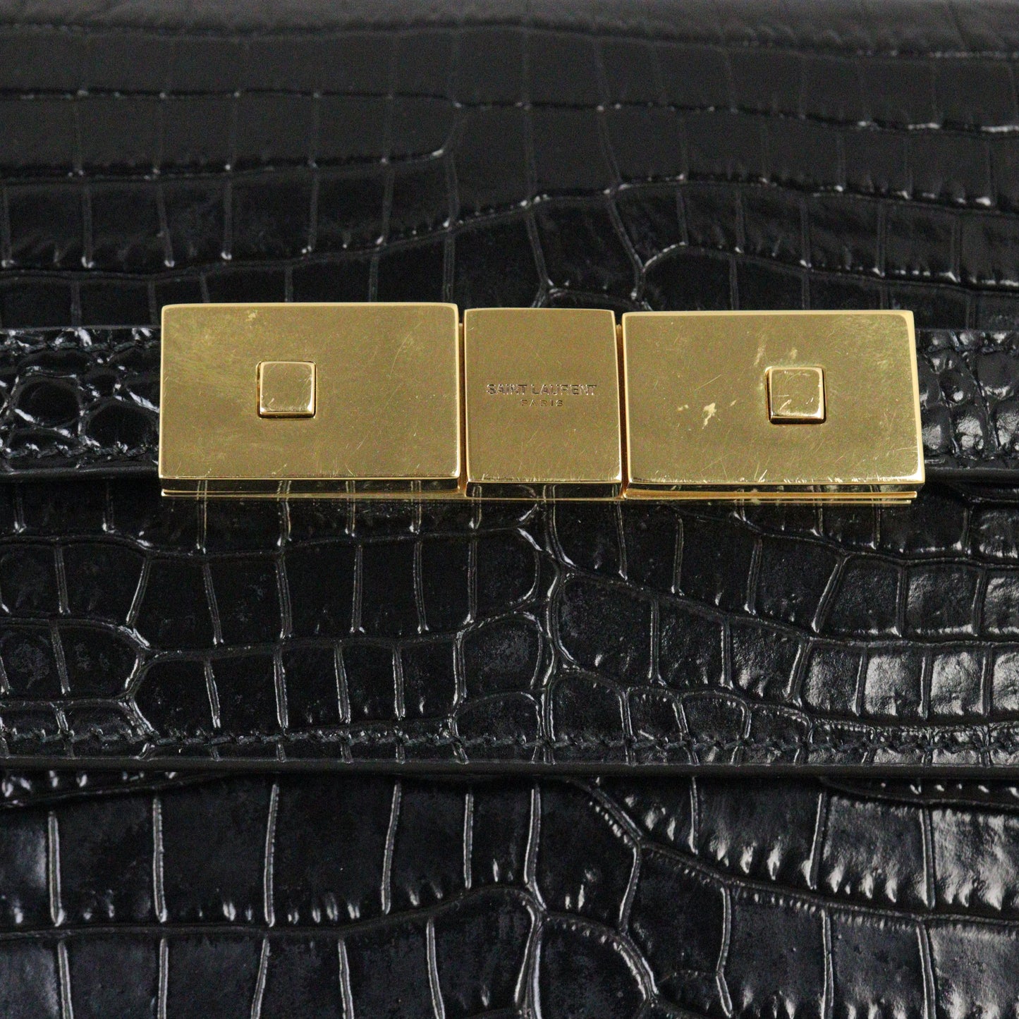 Saint Laurent Manhattan Shoulder Bag Small Croc Embossed