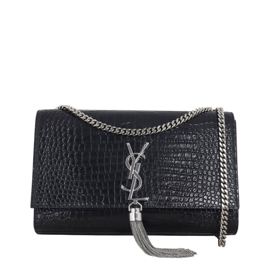 Saint Laurent Kate Tassel Chain Bag Medium Croc-Embossed