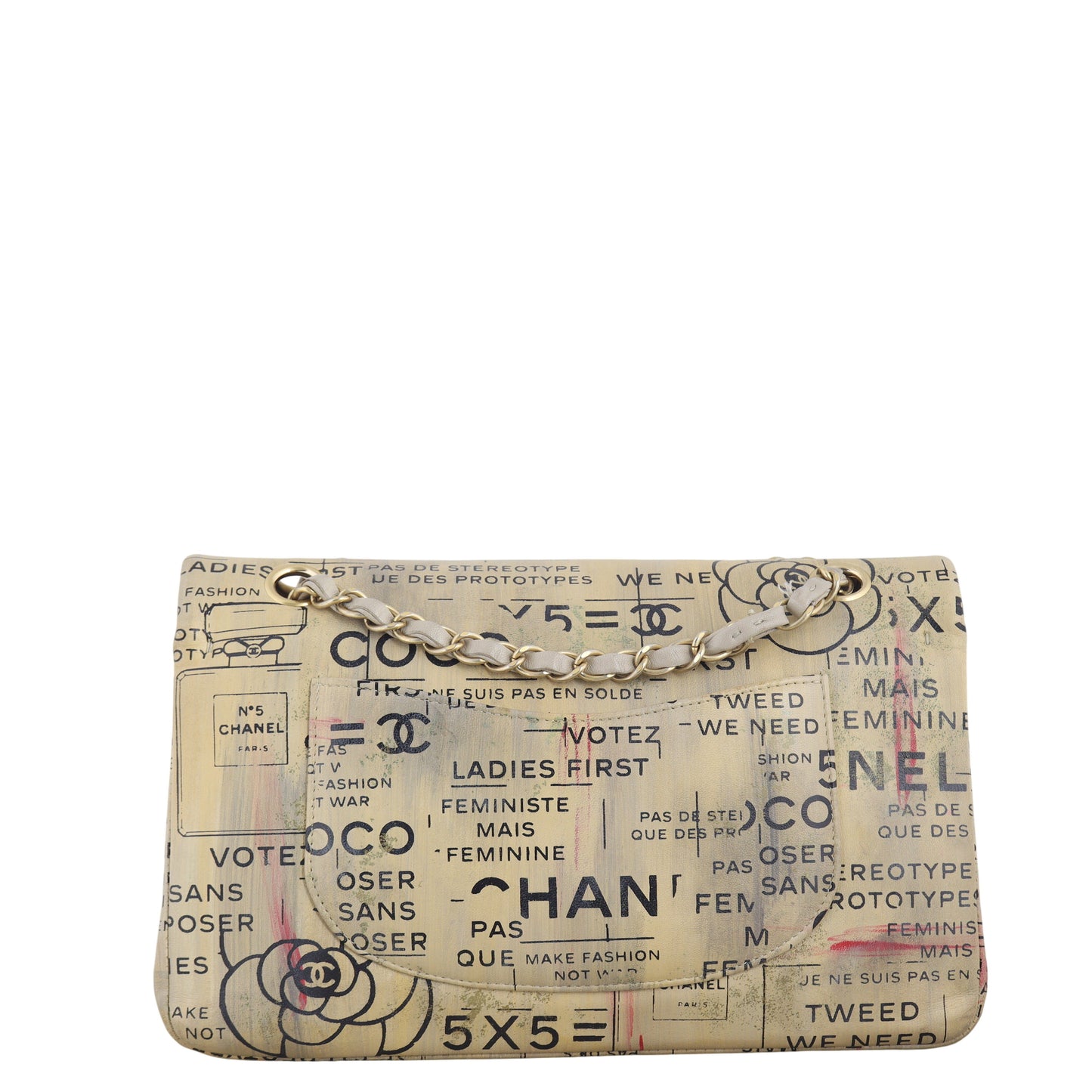 Chanel Classic Double Flap Medium Hand Painted Newspaper