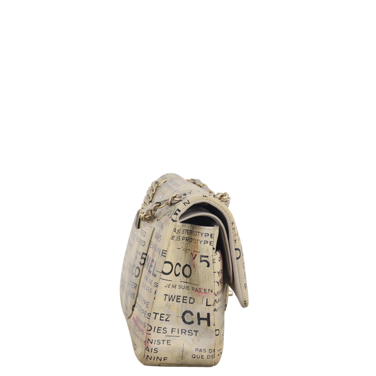 Chanel Classic Double Flap Medium Hand Painted Newspaper
