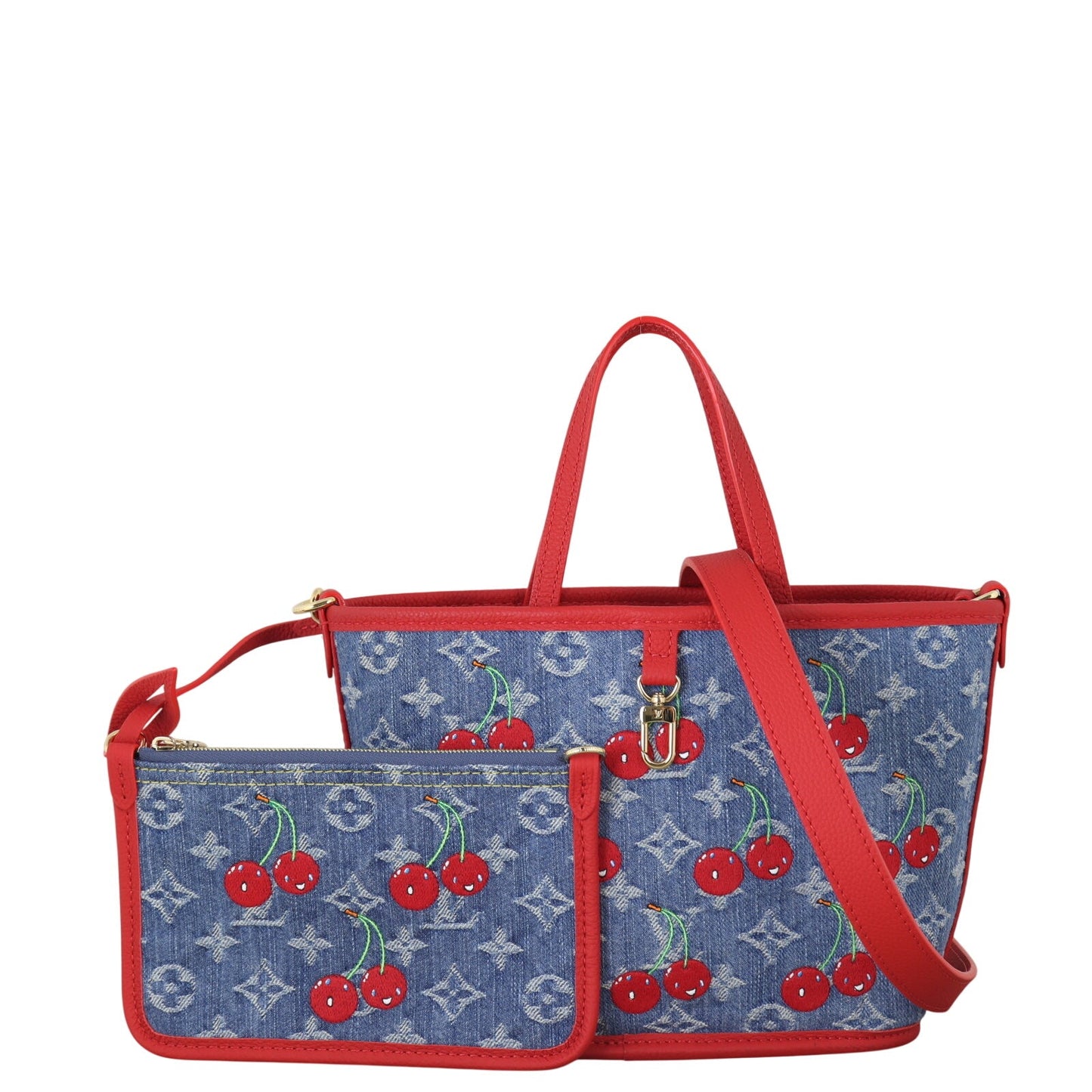 Louis Vuitton x Takashi Murakami Neverfull Inside Out BB Denim Monogram Cerises